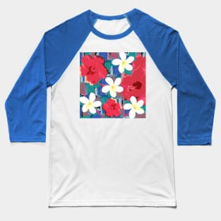 Tropical Flowers (cool background) Baseball T-Shirt